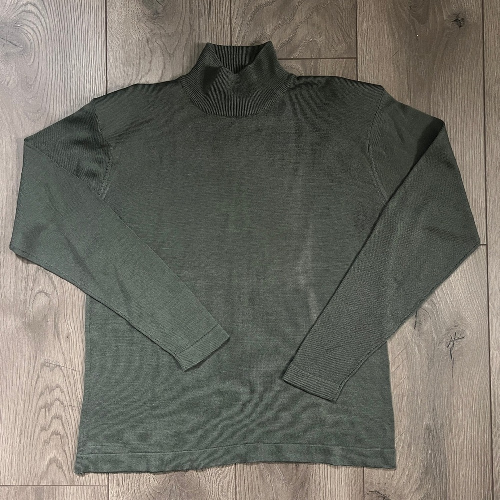 Austin Reed 100% Silk Mock Neck Sweater Olive Green Womens Petite Medium PM